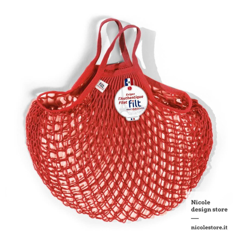 Filt 1860 rouge anemone red cotton mesh net shopping bag with handle