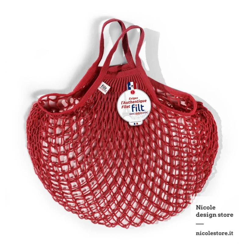 Filt 1860 rouge red cotton mesh net shopping bag with handle