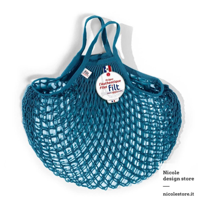 Filt 1860 aquarius blue cotton mesh net shopping bag with handle