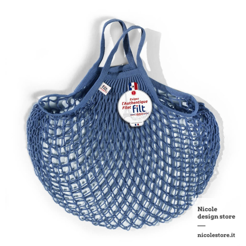 Filt 1860 blue jeans bleu jean cotton mesh net shopping bag with handle