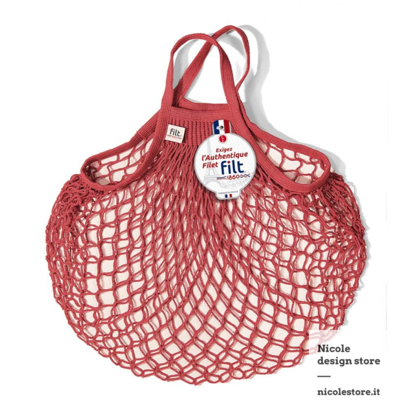 Filt 1860 brick red brique cotton mesh net shopping bag with handle