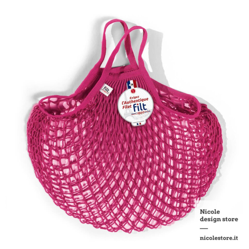 Filt 1860 raspberry pink cotton mesh net shopping bag with handle