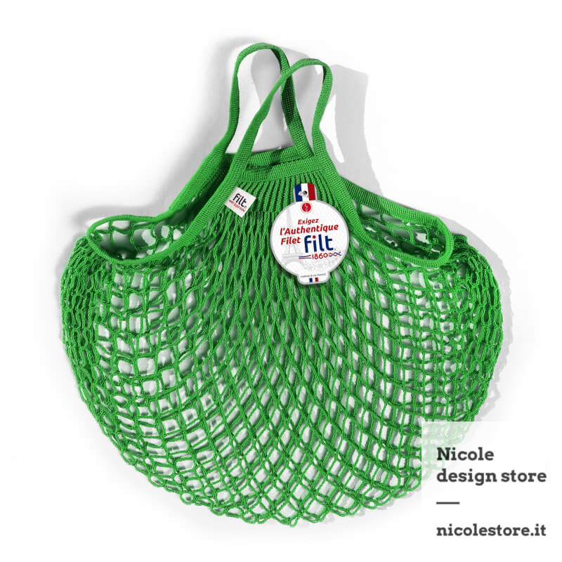 Borsa a rete in cotone con manico a mano verde lattuga vert laitue Filt 1860