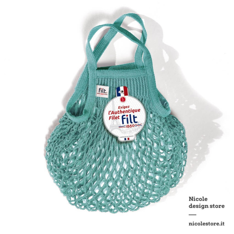 Filt 1860 aquablue small cotton mesh net shopping bag with handle