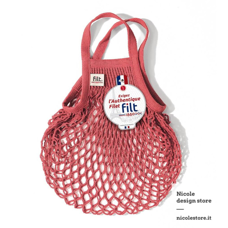 Filt 1860 brick red brique small cotton mesh net shopping bag with handle