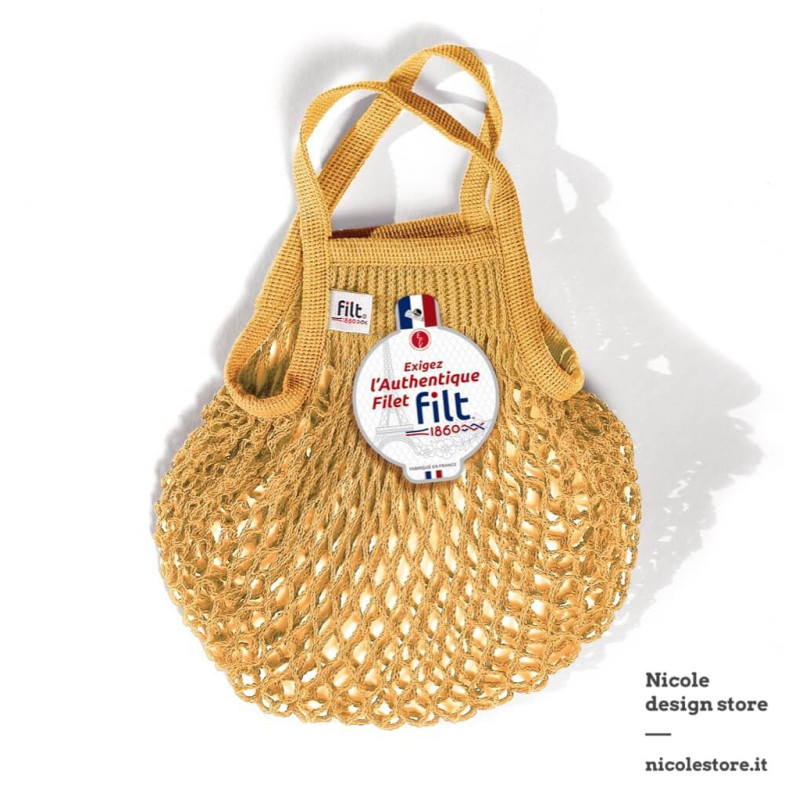 Filt 1860 jaune gold yellow small cotton mesh net shopping bag with handle