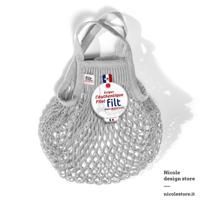 Filt 1860 gris pluie rainy grey small cotton mesh net shopping bag with handle