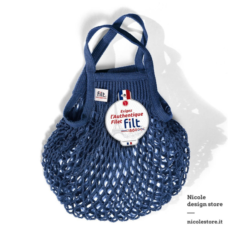 Filt 1860 bleu ink blue small cotton mesh net shopping bag with handle