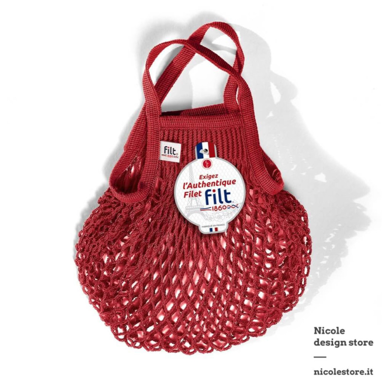 Filt 1860 rouge red small cotton mesh net shopping bag with handle