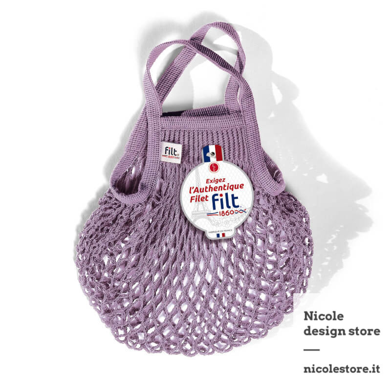 Filt 1860 thé à la rose purple small cotton mesh net shopping bag with handle