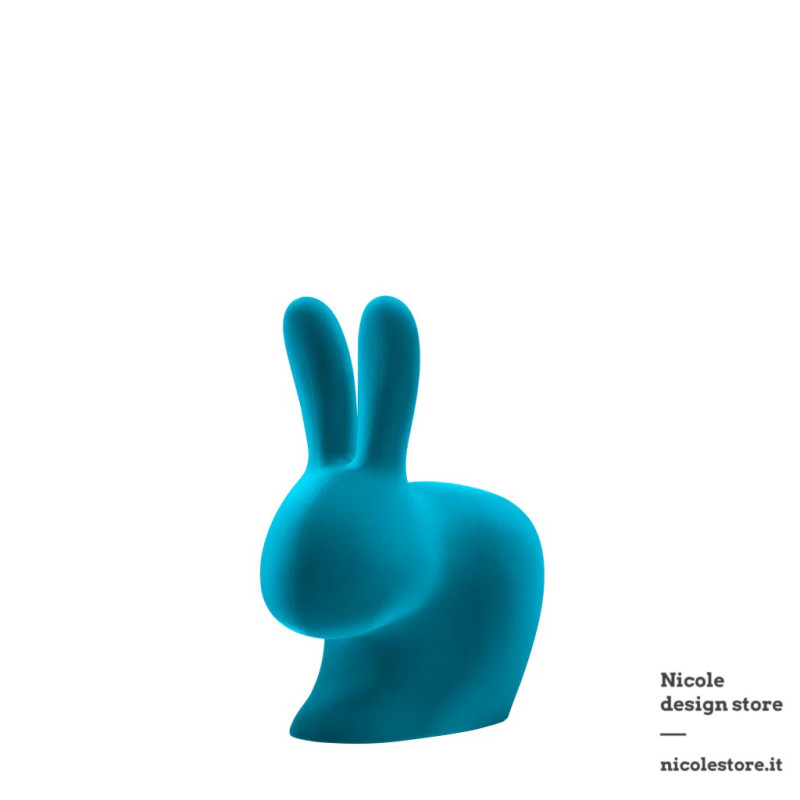 Qeeboo Rabbit Chair Baby Velvet Finish Turquoise