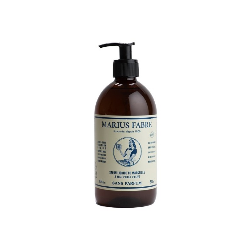 Liquid Marseille body soap Sans Parfum (500 mL & dispenser) by Marius Fabre