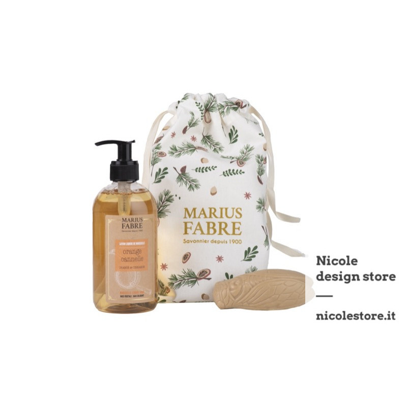 Marius Fabre gift pouch Noël  with 0.4 L orange and cinnamon and 100 g honey cicada Marseille soap