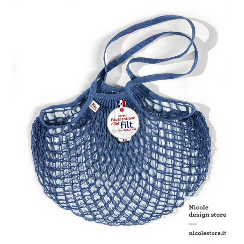 Filt 1860 bleu jean jeans blue cotton mesh net shopping bag with shoulder handle