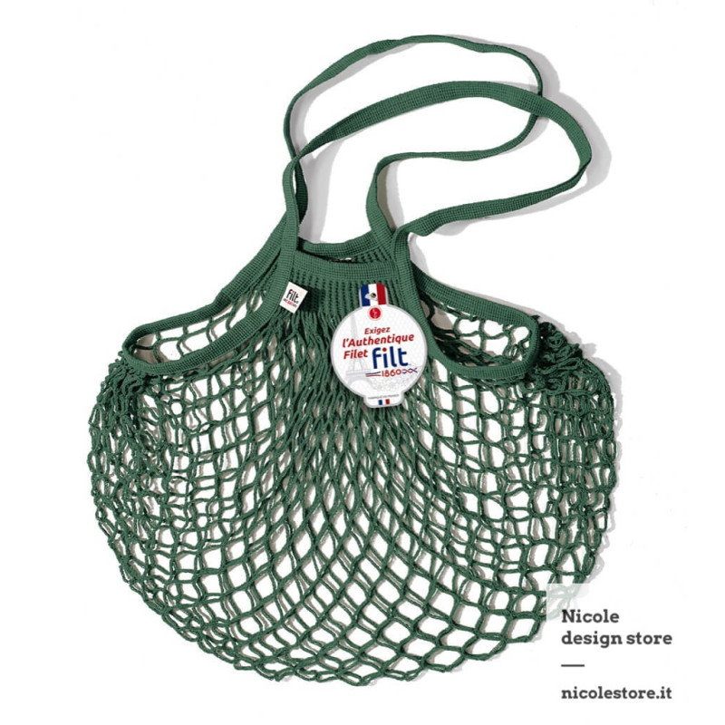 Filt 1860 forest green forêt cotton mesh net shopping bag with shoulder handle