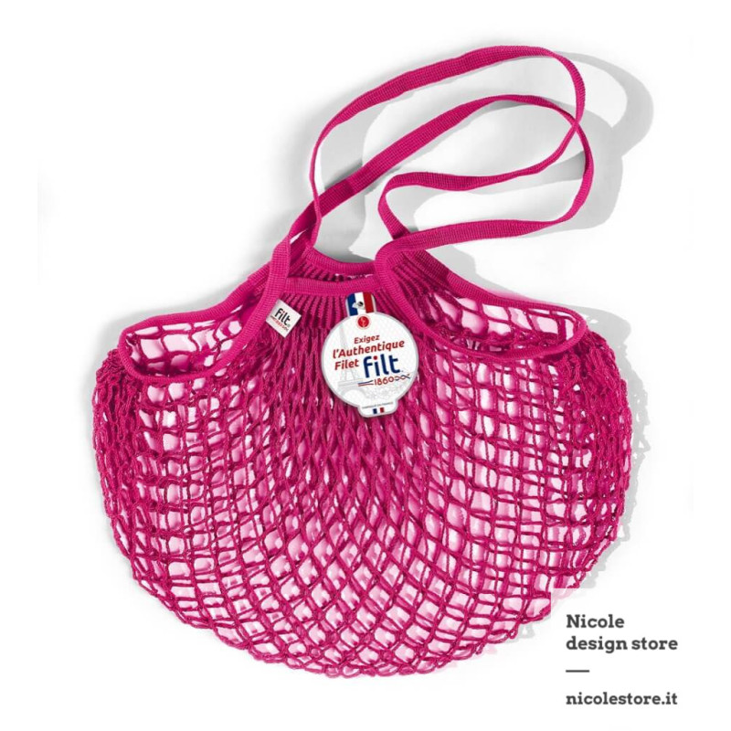 Filt 1860 raspberry pink cotton mesh net shopping bag with shoulder handle