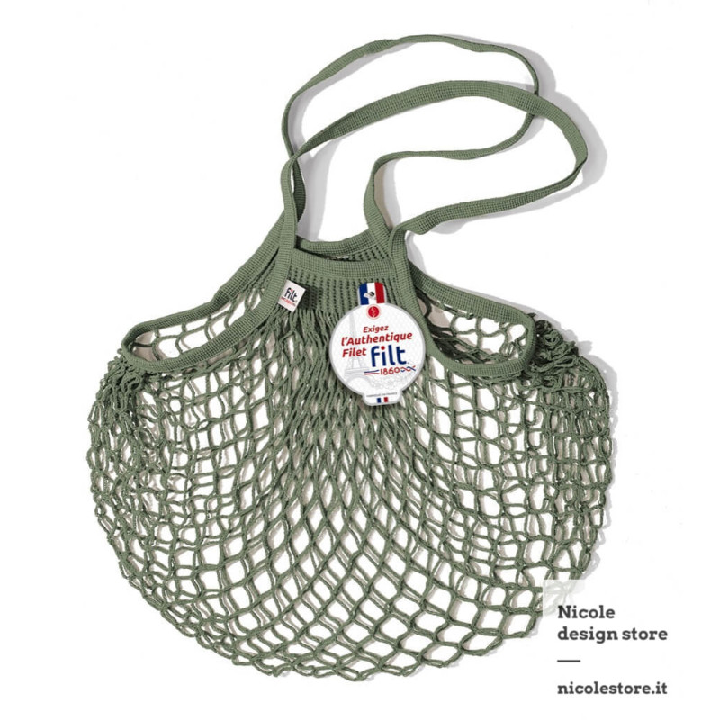 Filt 1860 scout green cotton mesh net shopping bag with shoulder handle