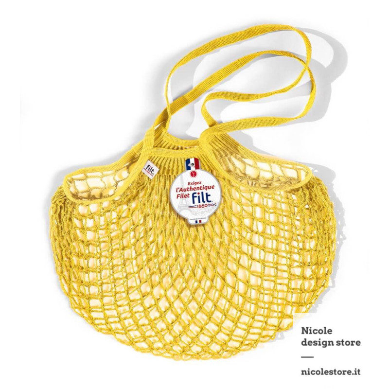 Borsa a rete in cotone con manico a spalla giallo sole jaune solarium Filt 1860